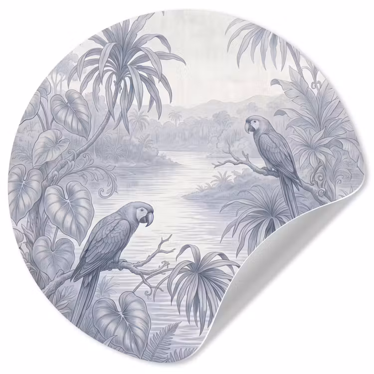 Vogel - Rivier - Tropisch - Illustratie - Blauw Wandcirkel behangsticker klein -3d