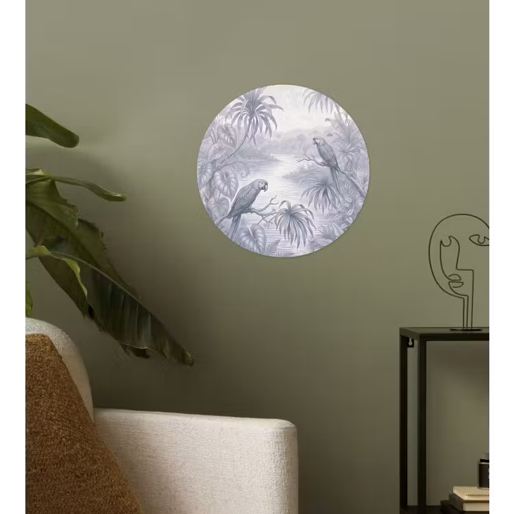 Vogel - Rivier - Tropisch - Illustratie - Blauw Wandcirkel behangsticker klein -sfeer2