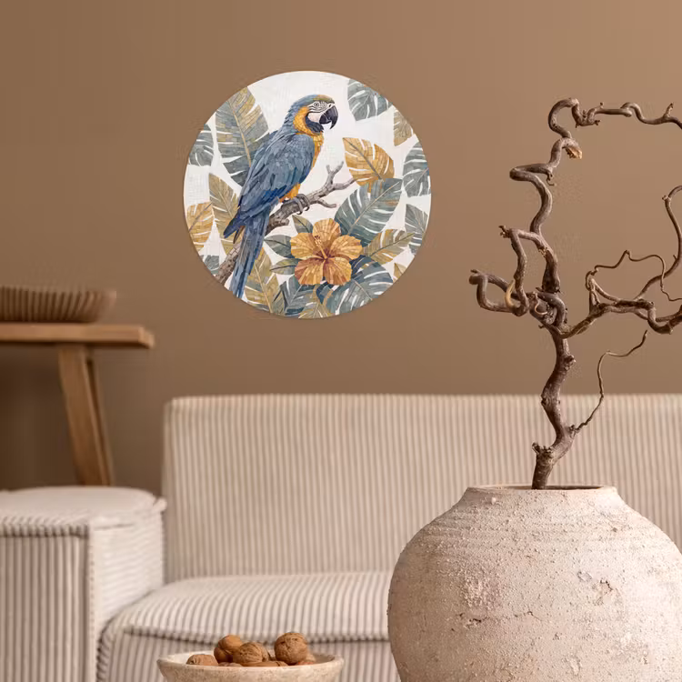 Vogel - Tak - Natuur - Mozaïek - Blauw Wandcirkel behangsticker klein -sfeer1