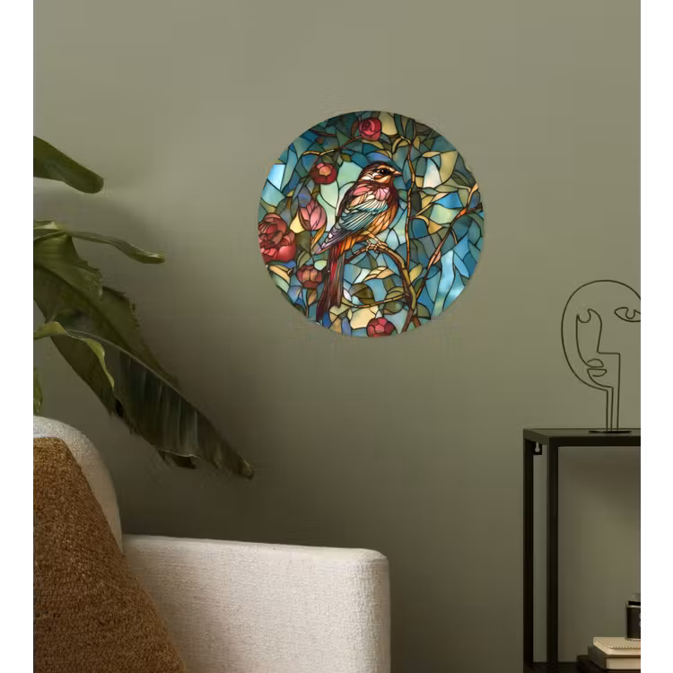 Vogel - Tak - Rozen - Mozaïek Wandcirkel behangsticker klein -sfeer2