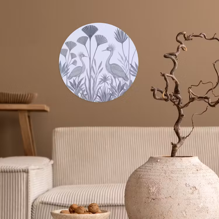 Vogel - Tropisch - Illustratie - Blauwgrijs - Natuur Wandcirkel behangsticker klein -sfeer1