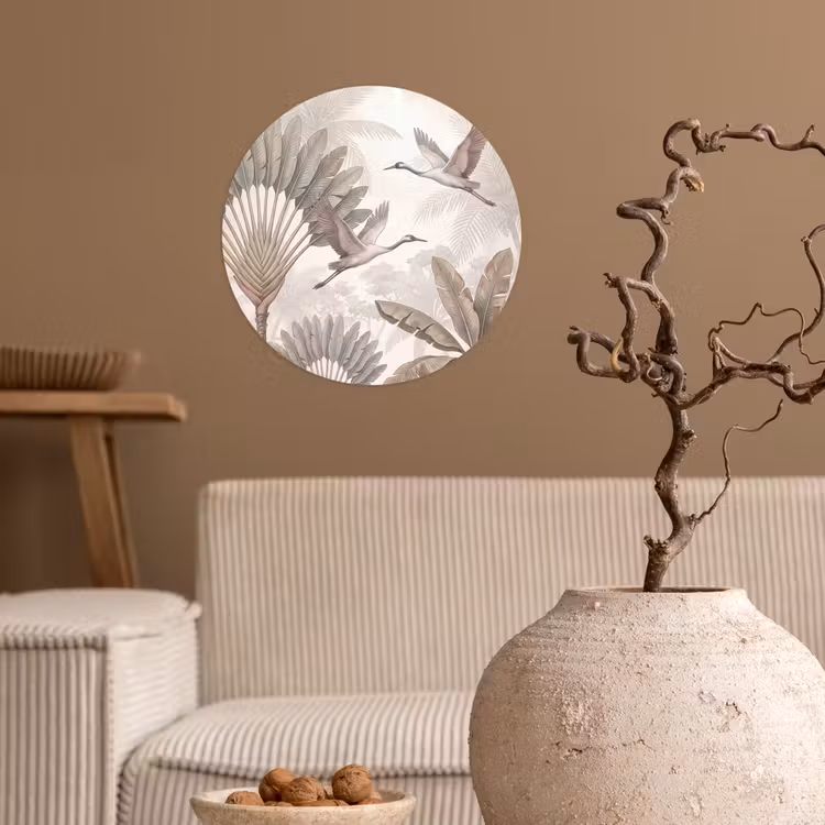 Vogel - Tropisch - Jungle - Natuur - Beige Wandcirkel behangsticker klein -sfeer1
