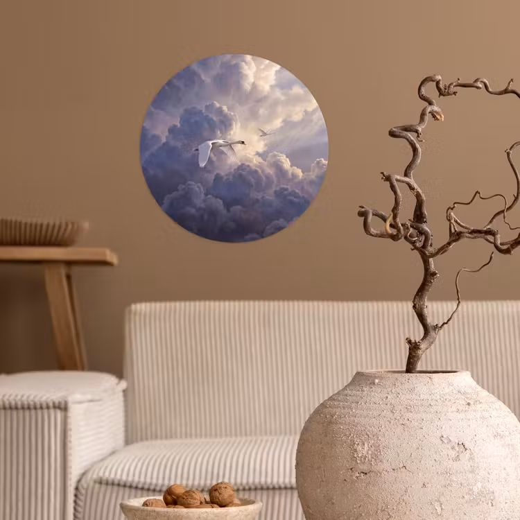Vogel - Vliegend - Natuur - Wit - Wolken Wandcirkel behangsticker klein -sfeer1
