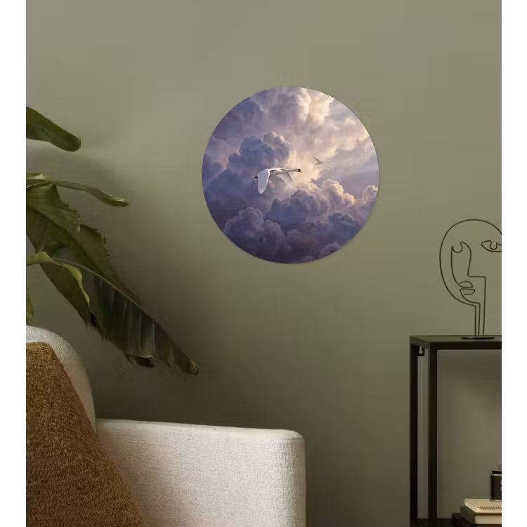 Vogel - Vliegend - Natuur - Wit - Wolken Wandcirkel behangsticker klein -sfeer2