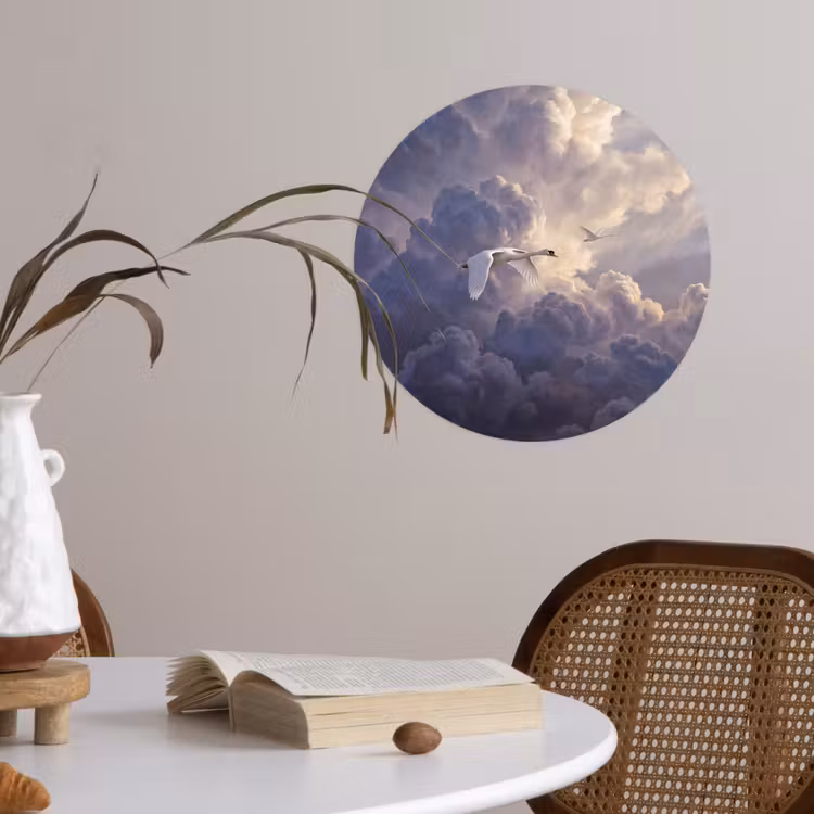 Vogel - Vliegend - Natuur - Wit - Wolken Wandcirkel behangsticker klein -sfeer3