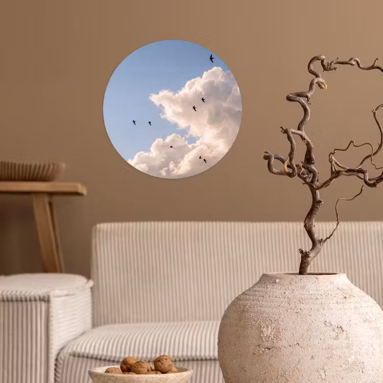 Vogel - Vlucht - Wolken - Natuur - Blauw Wandcirkel behangsticker klein -sfeer1