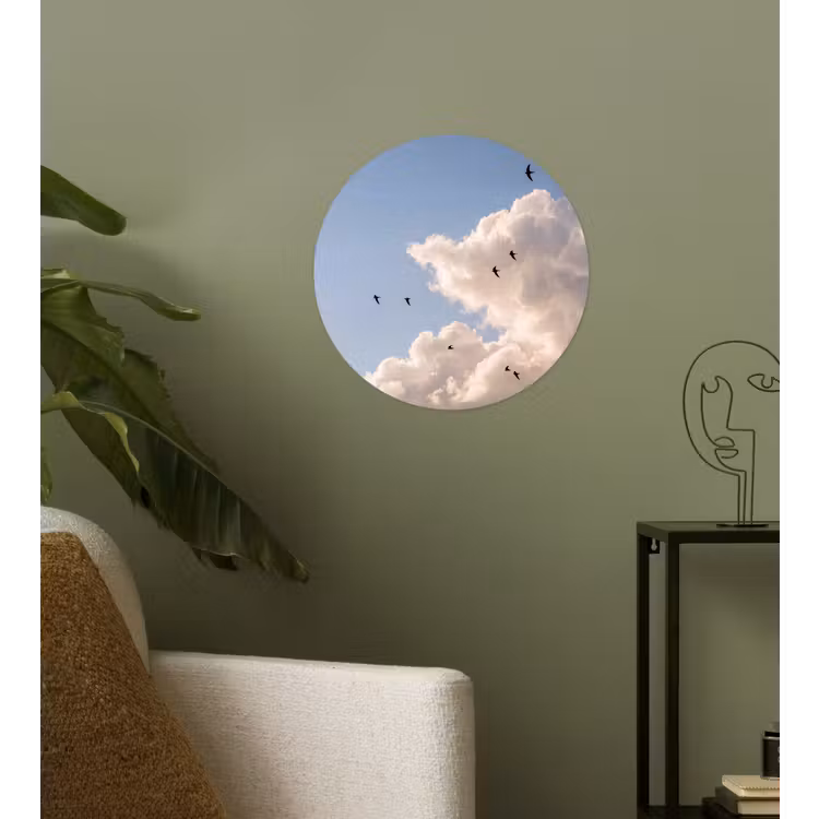 Vogel - Vlucht - Wolken - Natuur - Blauw Wandcirkel behangsticker klein -sfeer2