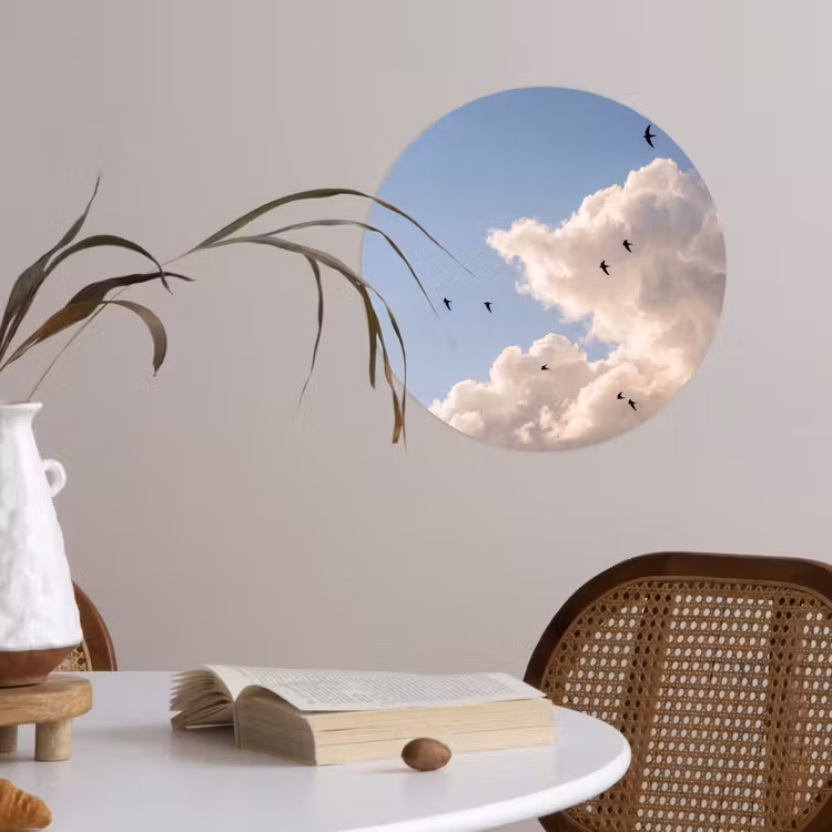 Vogel - Vlucht - Wolken - Natuur - Blauw Wandcirkel behangsticker klein -sfeer3