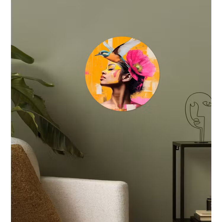Vogel - Vrouw - Abstract - Bloem Wandcirkel behangsticker klein -sfeer2