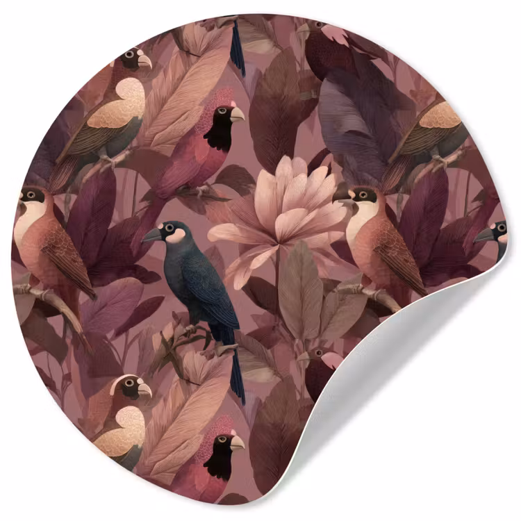 Vogels - Bladeren - Roze Wandcirkel behangsticker klein 186 -3d