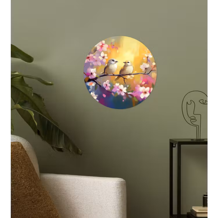 Vogels - Bloemen - Roze Wandcirkel behangsticker klein -sfeer2