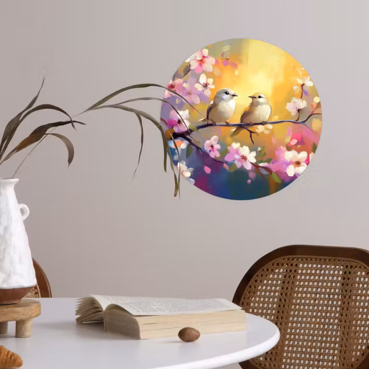 Vogels - Bloemen - Roze Wandcirkel behangsticker klein -sfeer3