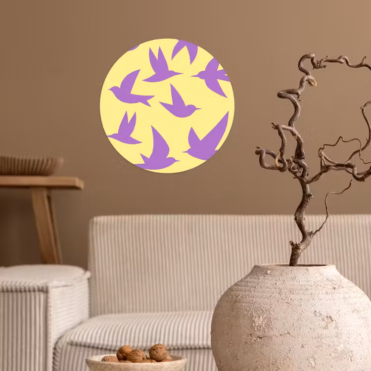 Vogels - Cirkel - Geel - Beweging Wandcirkel behangsticker klein -sfeer1