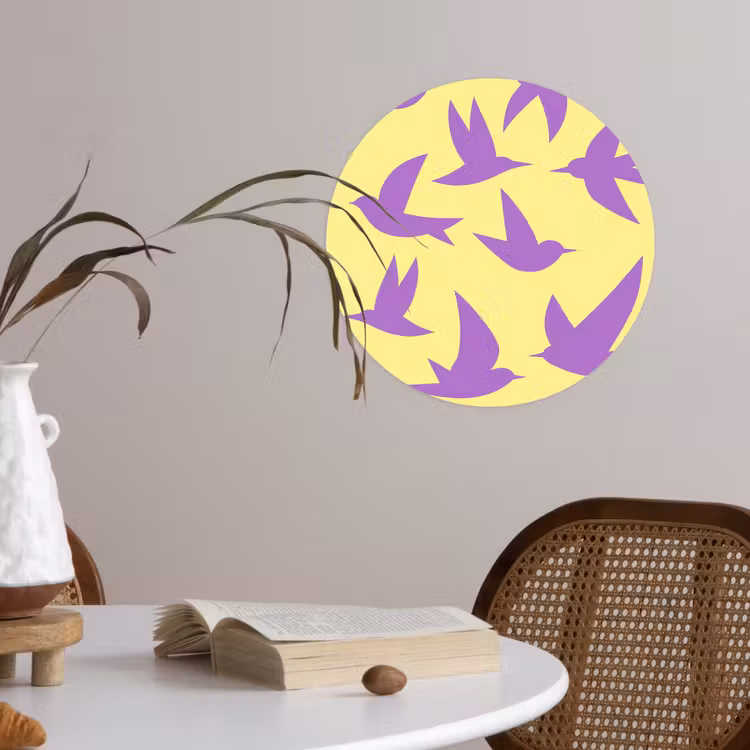 Vogels - Cirkel - Geel - Beweging Wandcirkel behangsticker klein -sfeer3