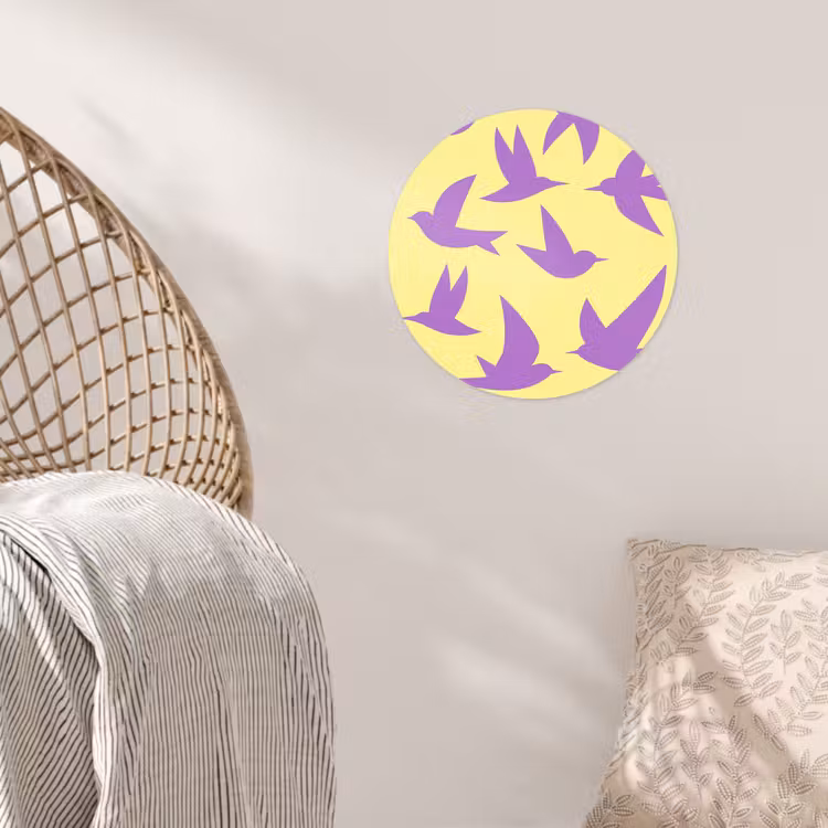 Vogels - Cirkel - Geel - Beweging Wandcirkel behangsticker klein -sfeer4