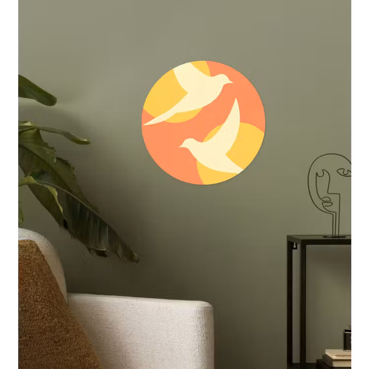 Vogels - Cirkels - Geel Wandcirkel behangsticker klein -sfeer2