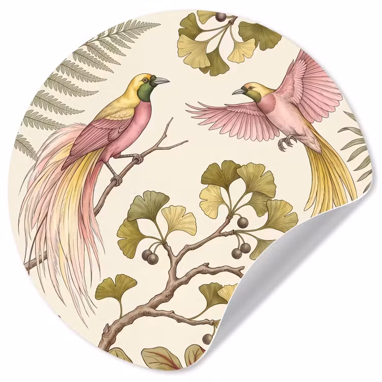 Vogels - Tropisch - Botanisch - Roze Wandcirkel behangsticker klein -3d