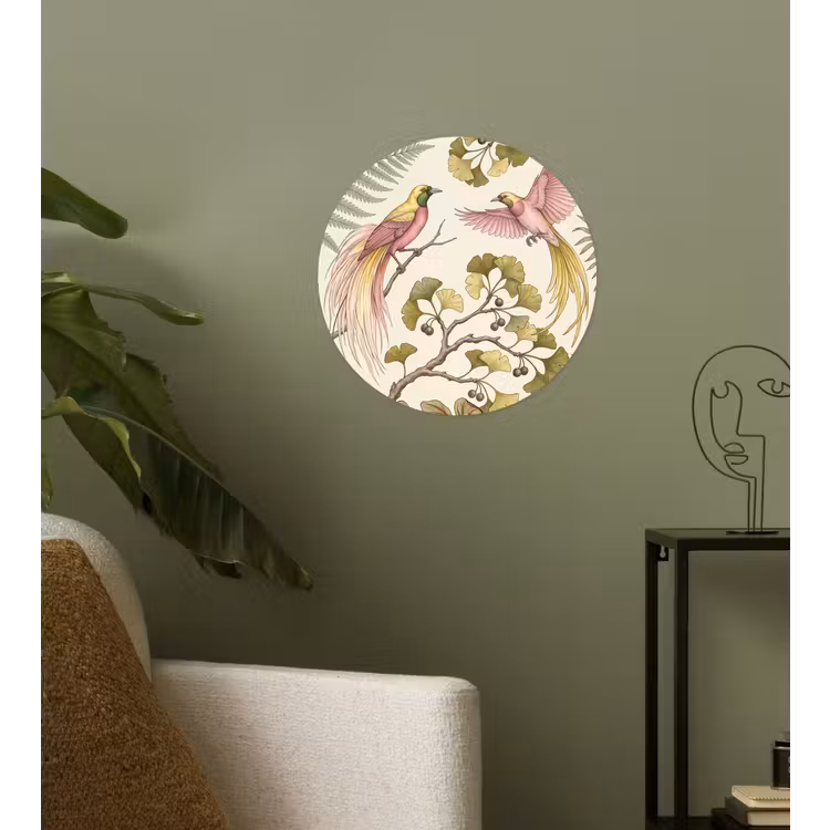 Vogels - Tropisch - Botanisch - Roze Wandcirkel behangsticker klein -sfeer2