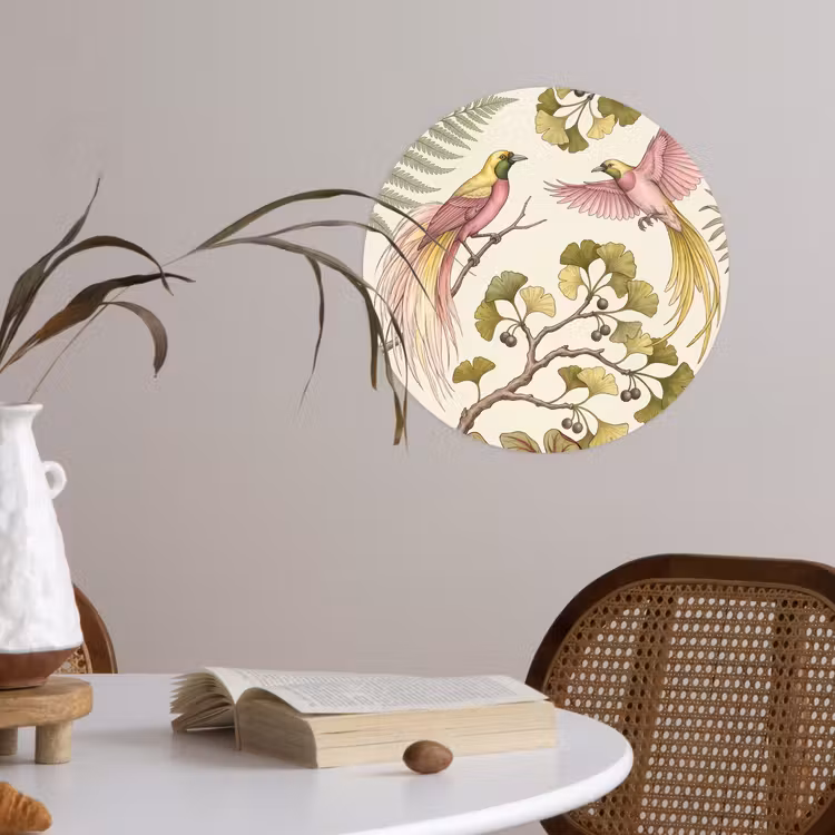 Vogels - Tropisch - Botanisch - Roze Wandcirkel behangsticker klein -sfeer3