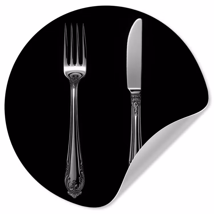 Vork - Mes - Zilver Wandcirkel behangsticker klein -3d