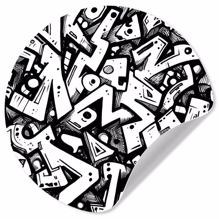 Vormen - Letters - Graffiti - Zwart Wandcirkel behangsticker klein -3d