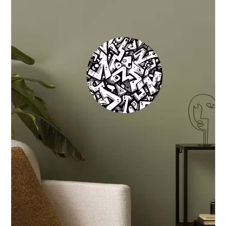 Vormen - Letters - Graffiti - Zwart Wandcirkel behangsticker klein -sfeer2