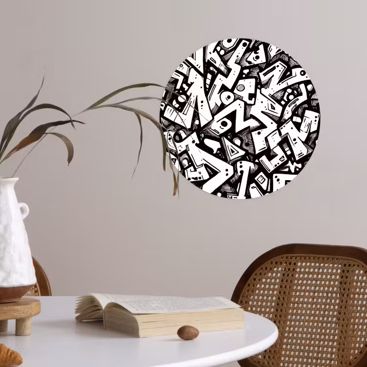 Vormen - Letters - Graffiti - Zwart Wandcirkel behangsticker klein -sfeer3