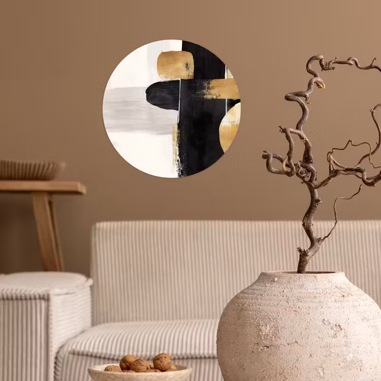 Vormen - Penseelstreken - Abstract - Goud Wandcirkel behangsticker klein -sfeer1