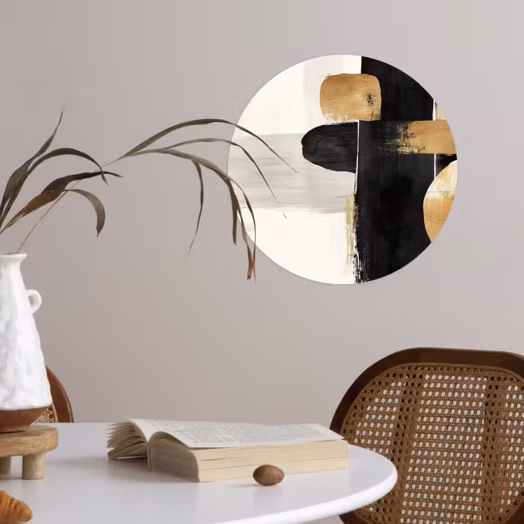 Vormen - Penseelstreken - Abstract - Goud Wandcirkel behangsticker klein -sfeer3