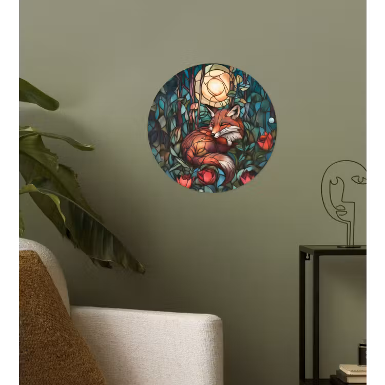 Vos - Mozaïek - Bos - Maan Wandcirkel behangsticker klein -sfeer2