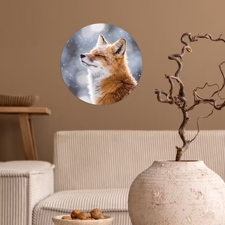 Vos - Sneeuwval - Portret - Winter - Sfeervol Wandcirkel behangsticker klein -sfeer1