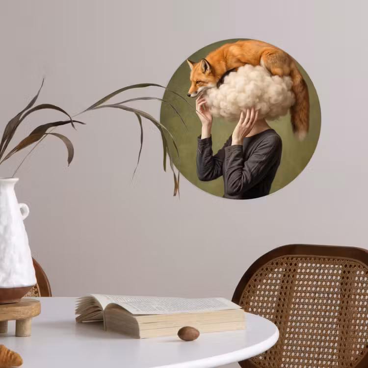 Vos - Surrealistisch - Groen Wandcirkel behangsticker klein -sfeer3