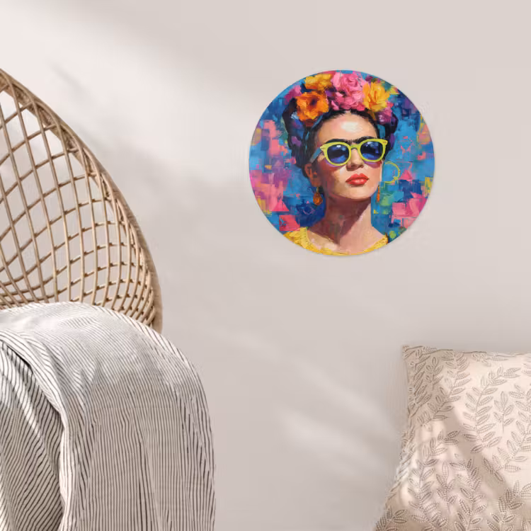 Vrolijk portret - Vrouw - Bloemenkroon Wandcirkel behangsticker klein -sfeer4