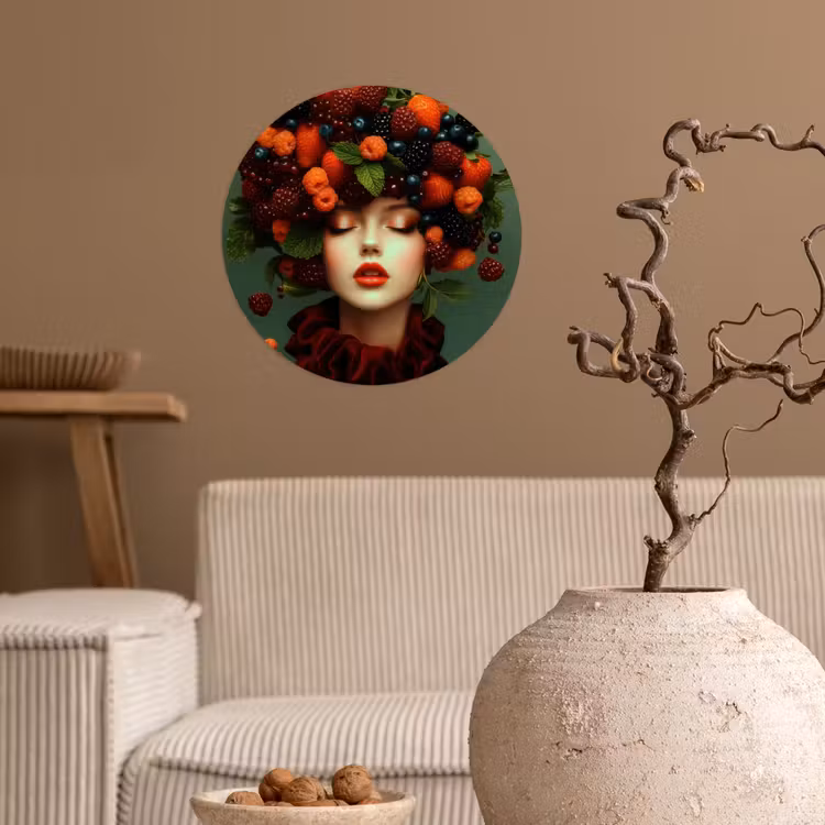 Vrouw - Aardbeien - Frambozen - Bramen - Bessen Wandcirkel behangsticker klein -sfeer1