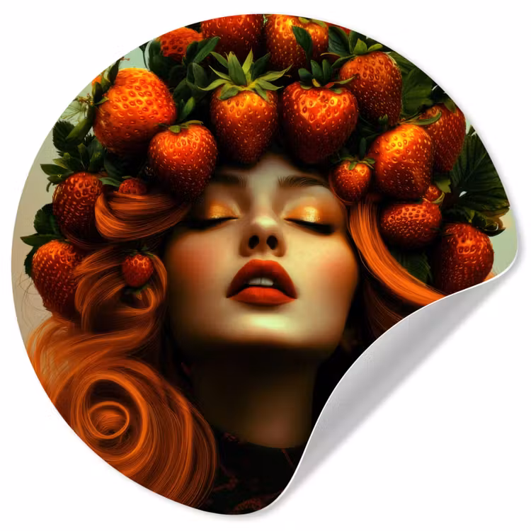 Vrouw - Aardbeien - Kroon Wandcirkel behangsticker klein -3d