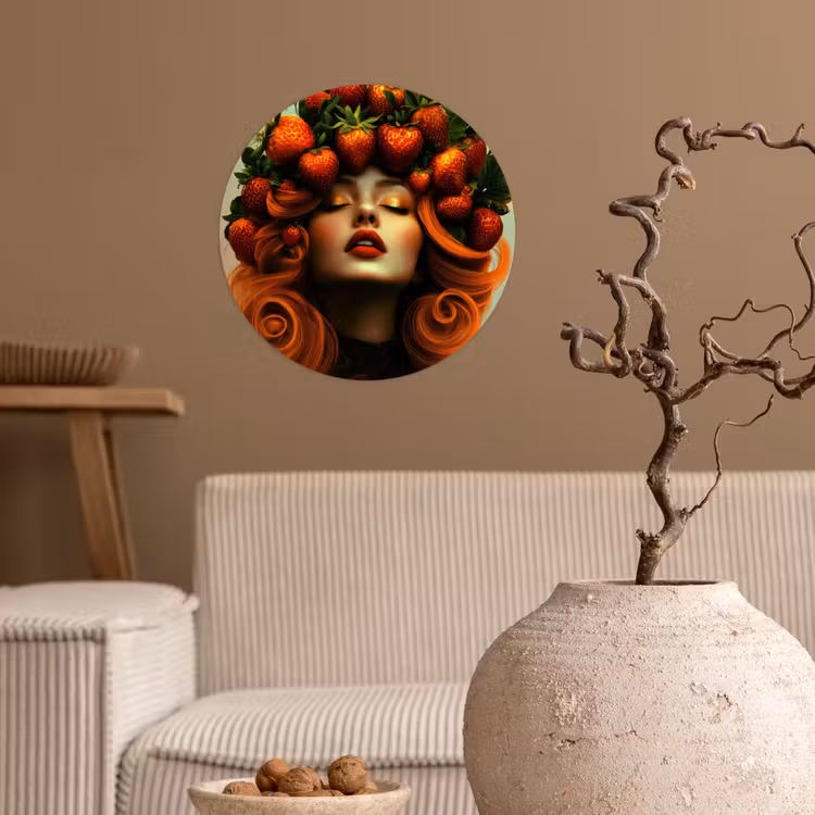Vrouw - Aardbeien - Kroon Wandcirkel behangsticker klein -sfeer1