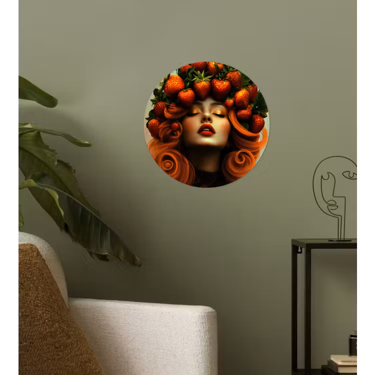Vrouw - Aardbeien - Kroon Wandcirkel behangsticker klein -sfeer2