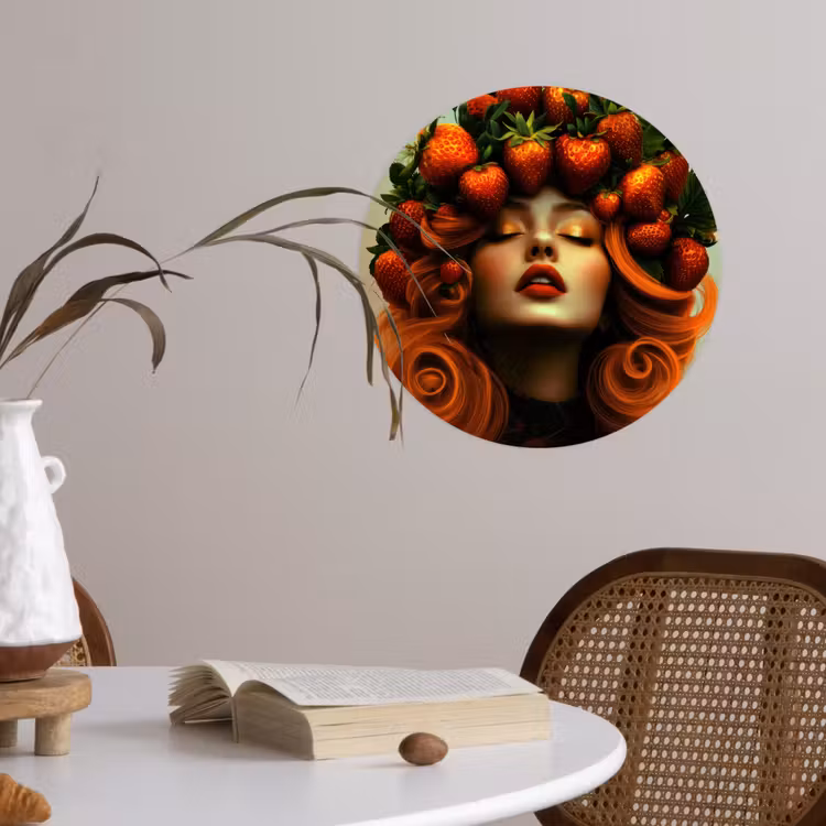 Vrouw - Aardbeien - Kroon Wandcirkel behangsticker klein -sfeer3