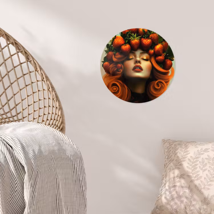 Vrouw - Aardbeien - Kroon Wandcirkel behangsticker klein -sfeer4