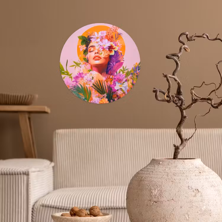 Vrouw - Abstract - Cirkel - Bloemen Wandcirkel behangsticker klein -sfeer1
