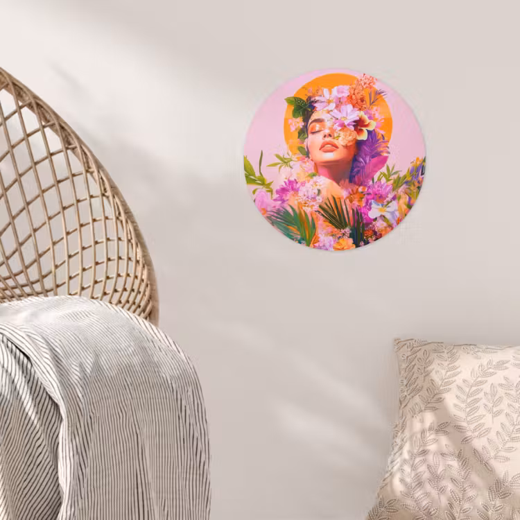 Vrouw - Abstract - Cirkel - Bloemen Wandcirkel behangsticker klein -sfeer4