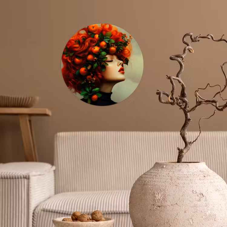 Vrouw - Appels - Rood - Bladeren Wandcirkel behangsticker klein -sfeer1