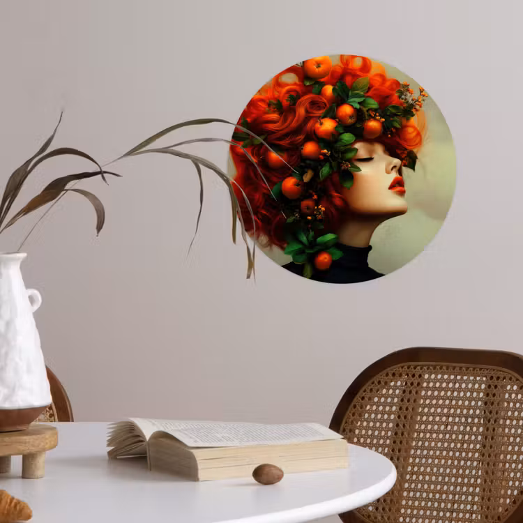 Vrouw - Appels - Rood - Bladeren Wandcirkel behangsticker klein -sfeer3