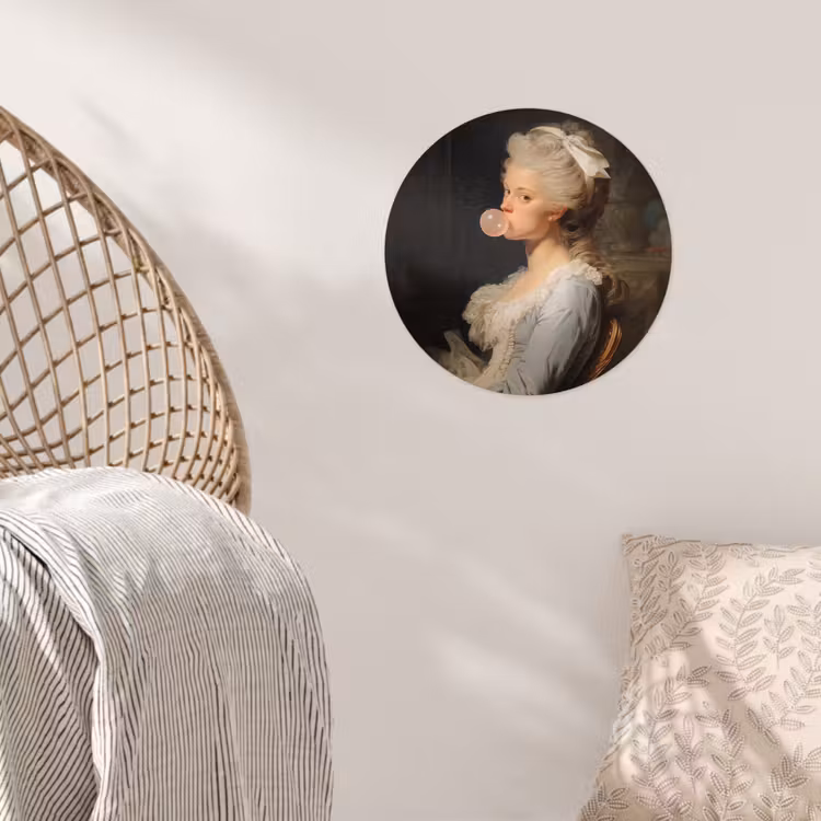 Vrouw - Barokjurk - Kauwgom Wandcirkel behangsticker klein -sfeer4