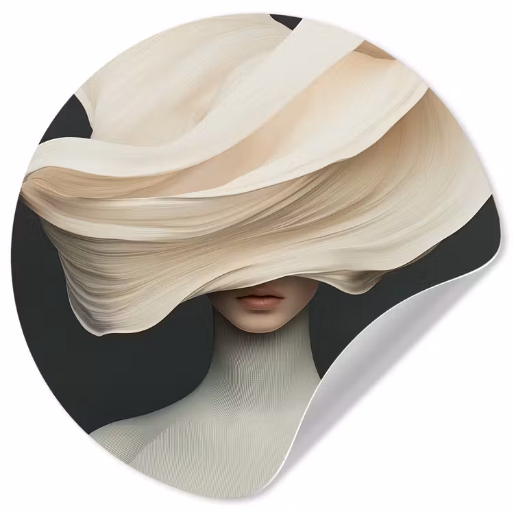 Vrouw - Beige - hoed Wandcirkel behangsticker klein -3d