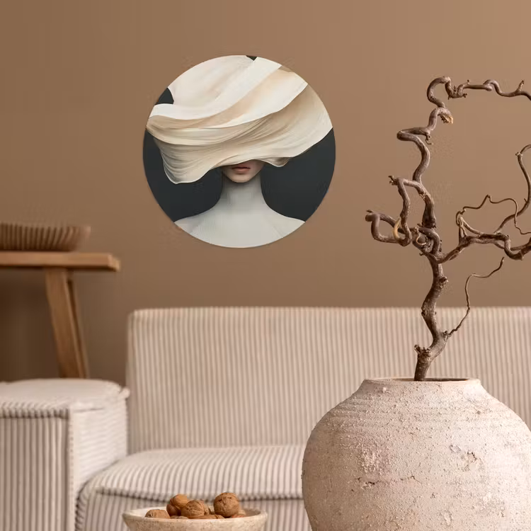 Vrouw - Beige - hoed Wandcirkel behangsticker klein -sfeer1