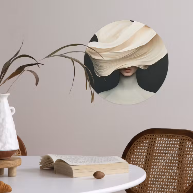 Vrouw - Beige - hoed Wandcirkel behangsticker klein -sfeer3