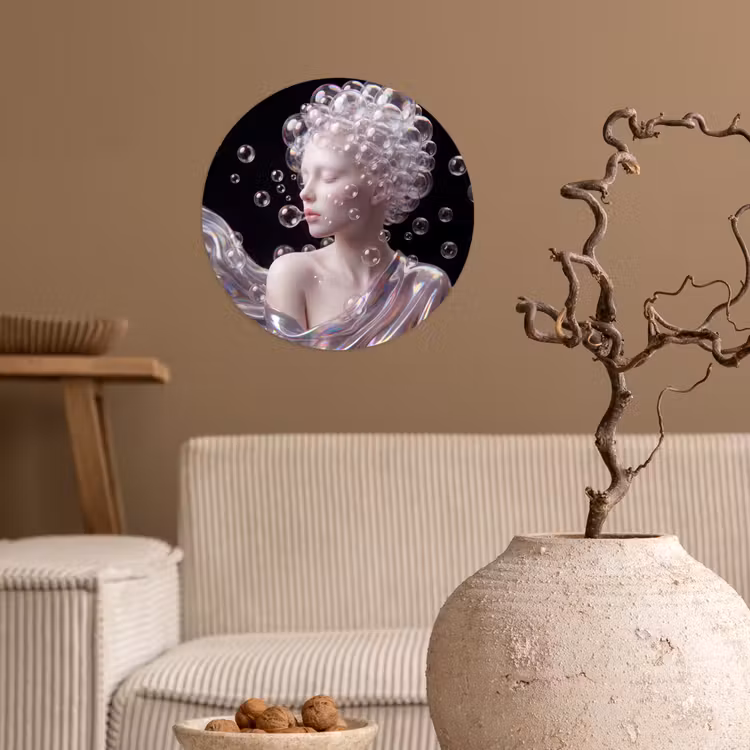 Vrouw - Bellen - Abstract - Kleurrijk Wandcirkel behangsticker klein -sfeer1
