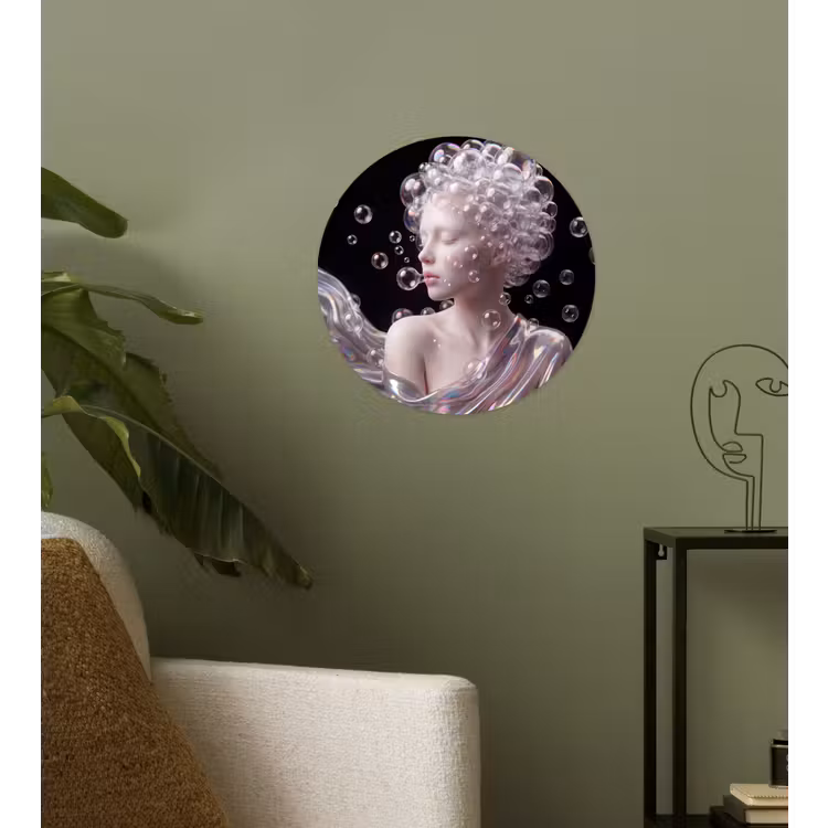 Vrouw - Bellen - Abstract - Kleurrijk Wandcirkel behangsticker klein -sfeer2