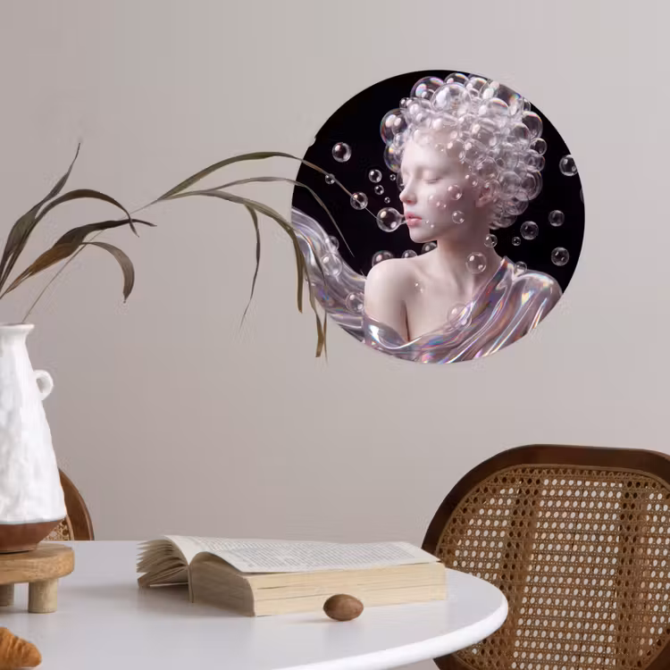 Vrouw - Bellen - Abstract - Kleurrijk Wandcirkel behangsticker klein -sfeer3